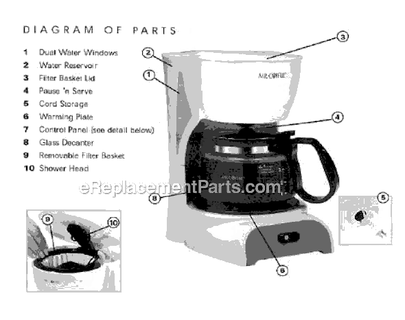 Page A Diagram and Parts List for DR4  Mr Coffee Coffee Maker